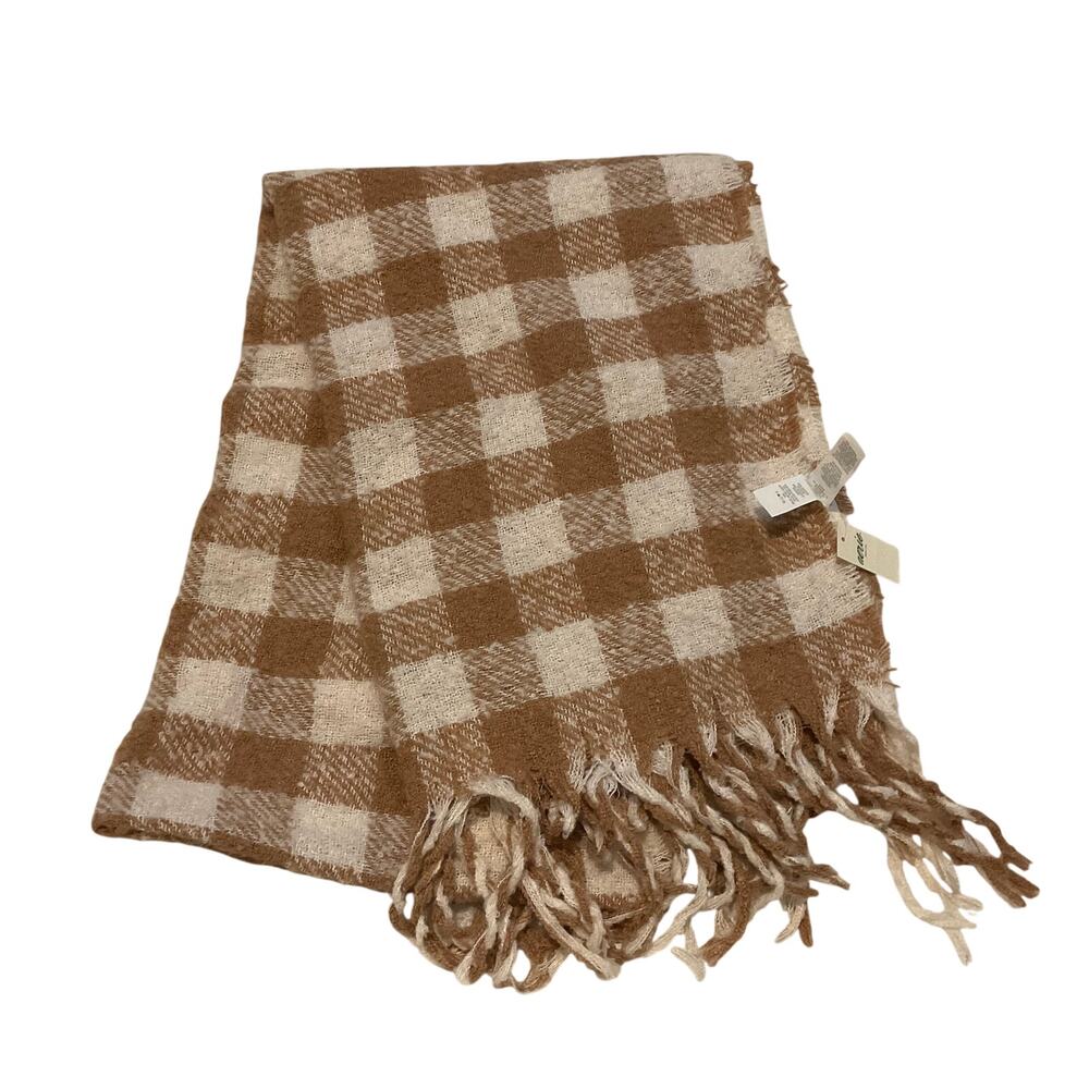 Aerie Brown and White Fringe Trim Soft‎ Blanket Scarf NEW Winter Warm Preppy